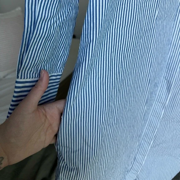 Calvin Klein Striped Button-Up Shirt Dress Womens 4 Blue Long Sleeve Y2K Capsule - Picture 4 of 5
